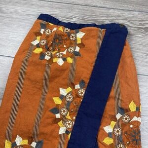 Free People Women's Songbird Embroidered Asymmetrical Midi Wrap Skirt Orange XS